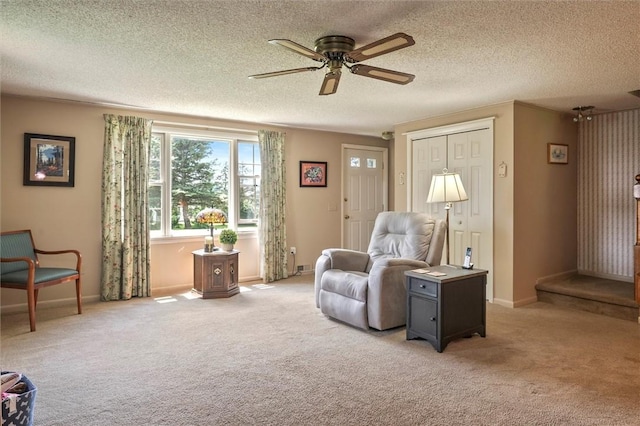 38 Tobin Rd, Henrietta, NY 14467 - sitting room featuring ceiling fan, light colored carpet, and a textured ceiling