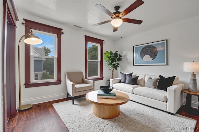 214 Ludington St, Buffalo, NY 14206 - living room with a ceiling fan and dark wood finished floors