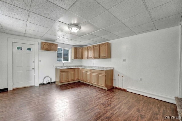 214 Ludington St, Buffalo, NY 14206 - kitchen with a drop ceiling, dark wood-style floors, and light countertops