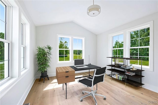 3745 Fisher Rd, Skaneateles, NY 13152 - office with light wood-type flooring and lofted ceiling