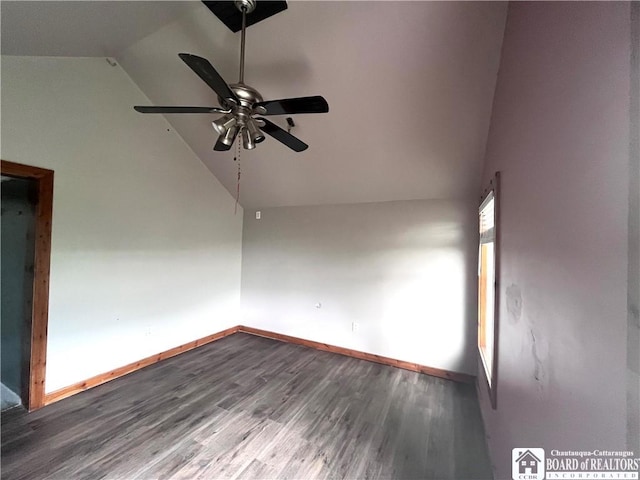 1504 River St, Olean, NY 14760 - spare room featuring ceiling fan, wood finished floors, and high vaulted ceiling