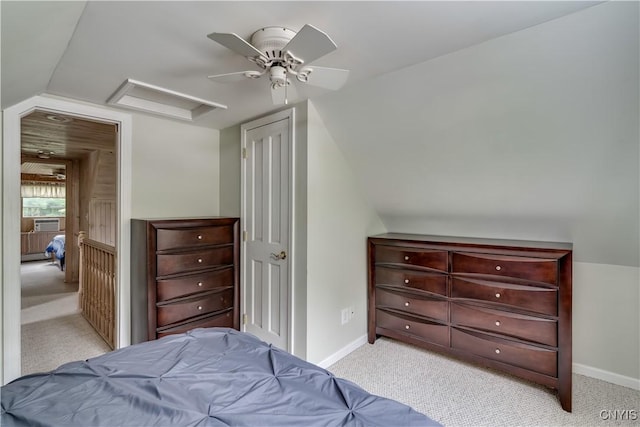 32227 County Route 22, Antwerp, NY 13691 - carpeted bedroom featuring attic access, vaulted ceiling, cooling unit, and ceiling fan