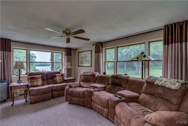 32227 County Route 22, Antwerp, NY 13691 - living room with a ceiling fan, light colored carpet, and a water view