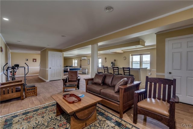 28005/08 Stony Point Rd, Cape Vincent, NY 13618 - living area featuring ornamental molding, wood finished floors, and recessed lighting