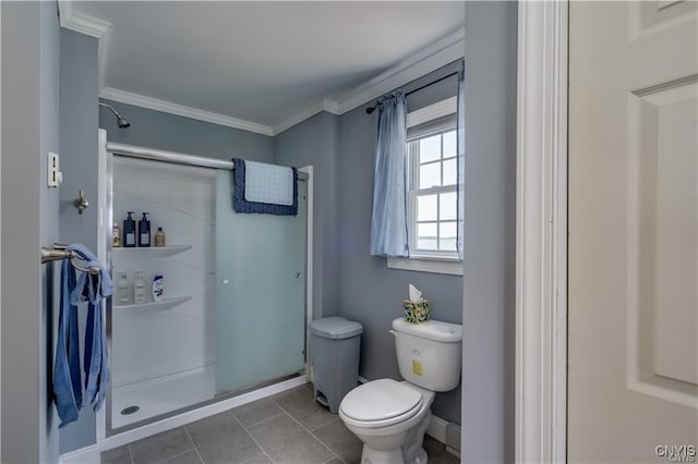 28005/08 Stony Point Rd, Cape Vincent, NY 13618 - bathroom with a shower stall, ornamental molding, and tile patterned floors