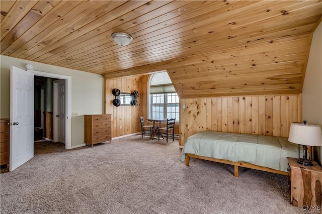 28005/08 Stony Point Rd, Cape Vincent, NY 13618 - carpeted bedroom featuring wood walls, wood ceiling, and vaulted ceiling