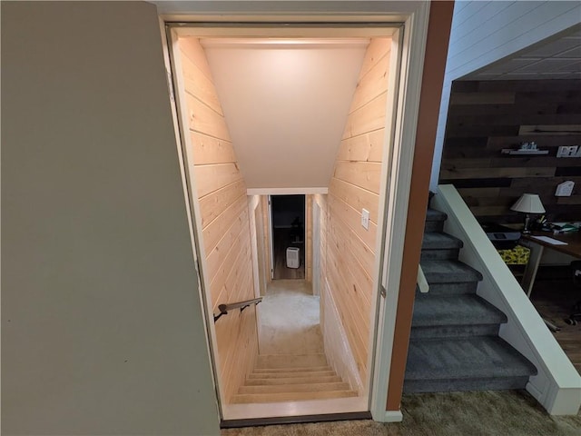 1525 S Ave, Lewis Run, PA 16738 - stairway with wooden walls and carpet flooring