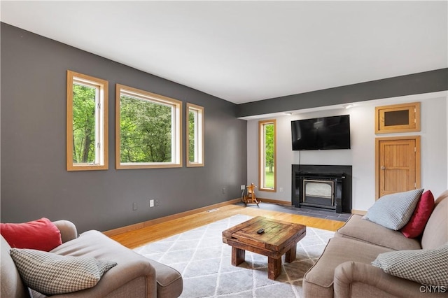 3313 Thompson Rd, Cazenovia, NY 13035 - living area with wood finished floors and a fireplace with flush hearth