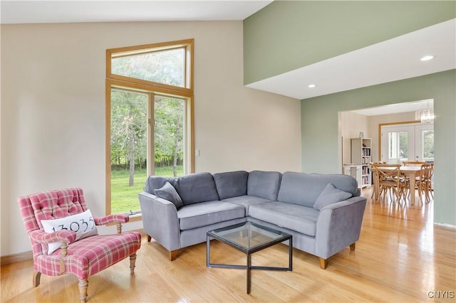 3313 Thompson Rd, Cazenovia, NY 13035 - living area with light wood-style floors, recessed lighting, and a towering ceiling