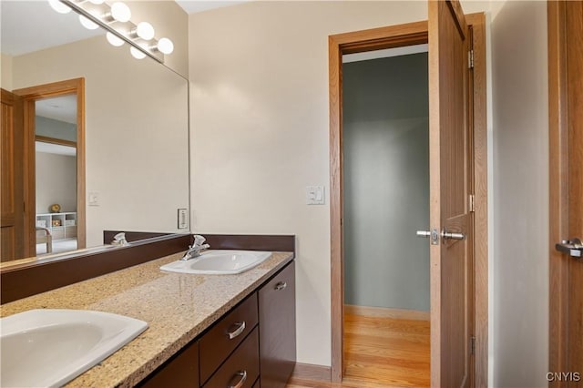 3313 Thompson Rd, Cazenovia, NY 13035 - full bathroom with double vanity and wood finished floors