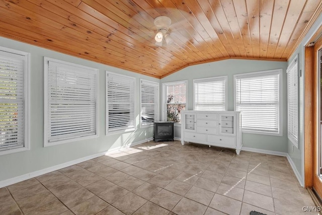 113 Craig Cir, Dewitt, NY 13214 - sunroom featuring a wood stove and vaulted ceiling