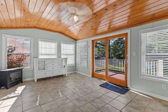 113 Craig Cir, Dewitt, NY 13214 - unfurnished sunroom with vaulted ceiling, a wood stove, and healthy amount of natural light
