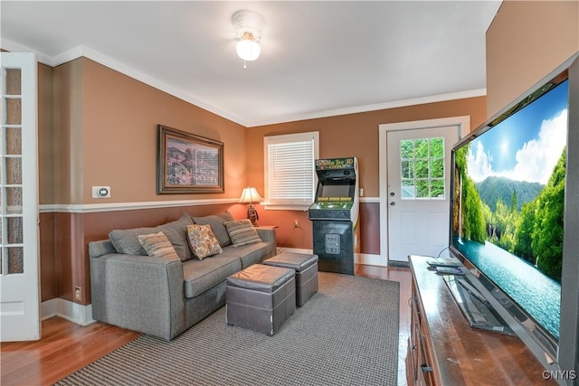 6188 Lake St, Aurelius, NY 13034 - living area with wood finished floors and ornamental molding