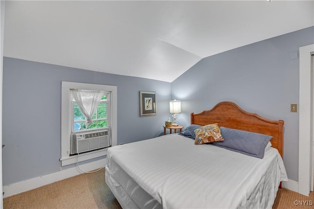 6188 Lake St, Aurelius, NY 13034 - bedroom featuring cooling unit, vaulted ceiling, and light carpet