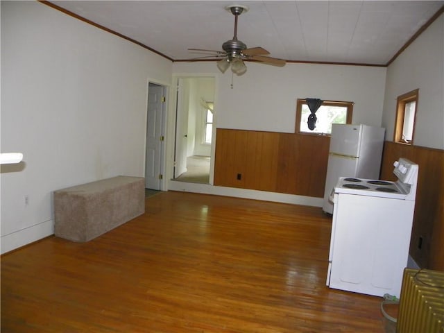 202-204-206 N Monroe St, Reading, NY 14891 - spare room with crown molding, a ceiling fan, plenty of natural light, wood finished floors, and a wainscoted wall