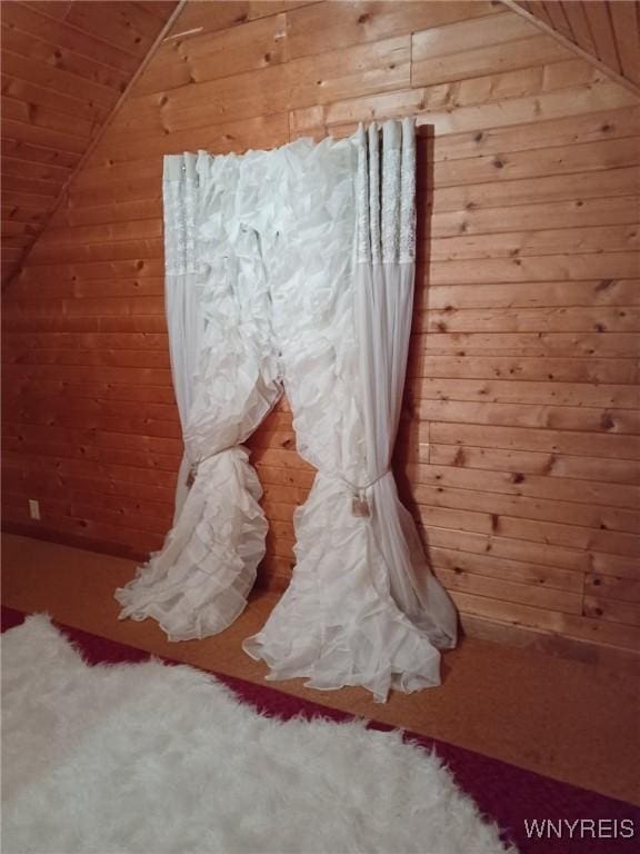 41 N Franklin St, New Albion, NY 14719 - bedroom with vaulted ceiling, wooden walls, and wood ceiling