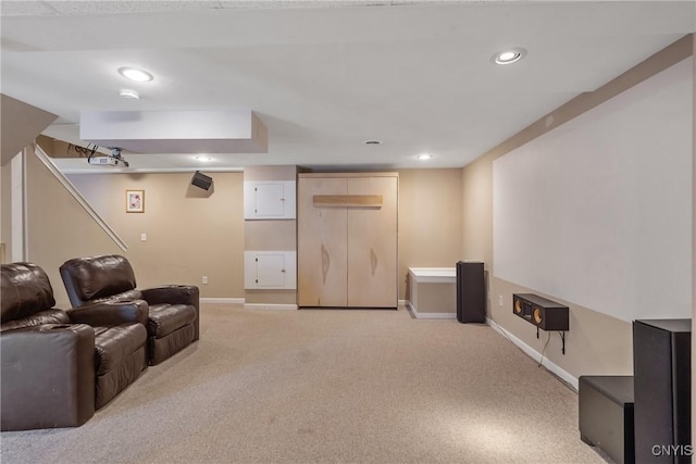 8879 Kilkenny Dr, Lysander, NY 13027 - cinema room featuring light colored carpet and recessed lighting