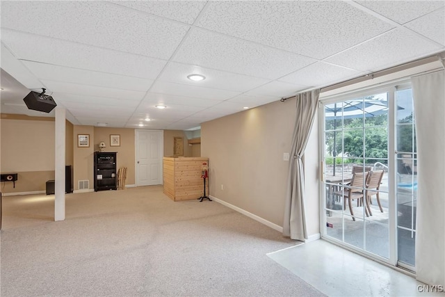 8879 Kilkenny Dr, Lysander, NY 13027 - basement featuring a drop ceiling and carpet flooring