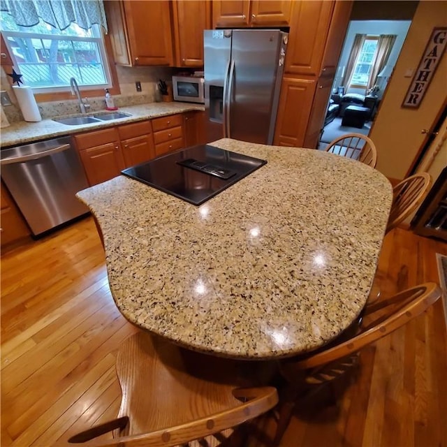 56 Briarcliff, Horseheads, NY 14845 - kitchen featuring stainless steel appliances, light wood-style floors, a center island, and healthy amount of natural light