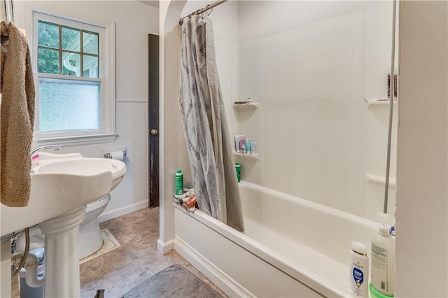 5978 State Route 21st Hwy, Williamson, NY 14589 - bathroom featuring shower / bath combo with shower curtain and a wainscoted wall