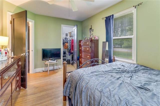 5978 State Route 21st Hwy, Williamson, NY 14589 - bedroom with light wood-style floors, a walk in closet, a closet, and a ceiling fan