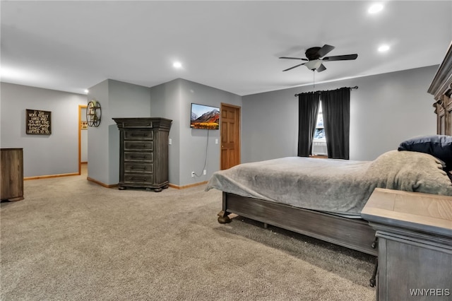 2035 Centerline Rd, Sheldon, NY 14167 - bedroom featuring light carpet, recessed lighting, and a ceiling fan