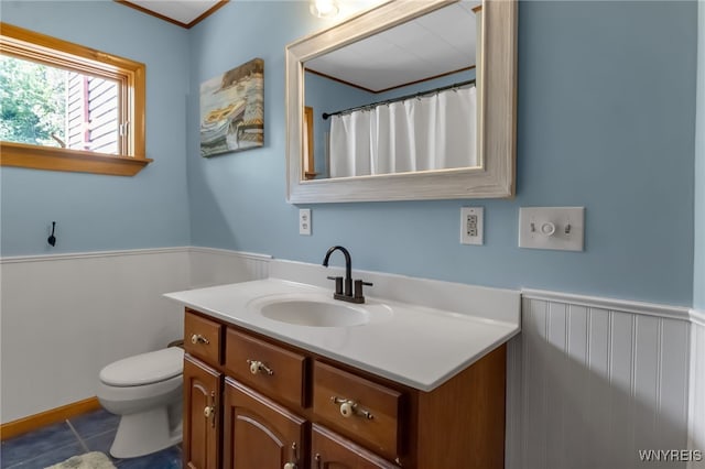 2035 Centerline Rd, Sheldon, NY 14167 - full bath featuring vanity, tile patterned floors, and a wainscoted wall