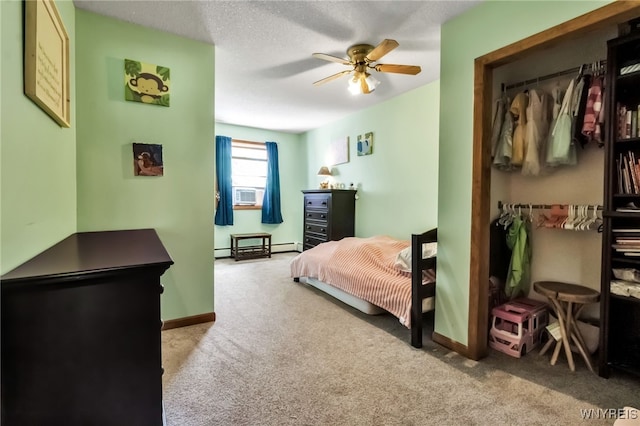 2035 Centerline Rd, Sheldon, NY 14167 - bedroom with carpet floors, baseboard heating, ceiling fan, and cooling unit