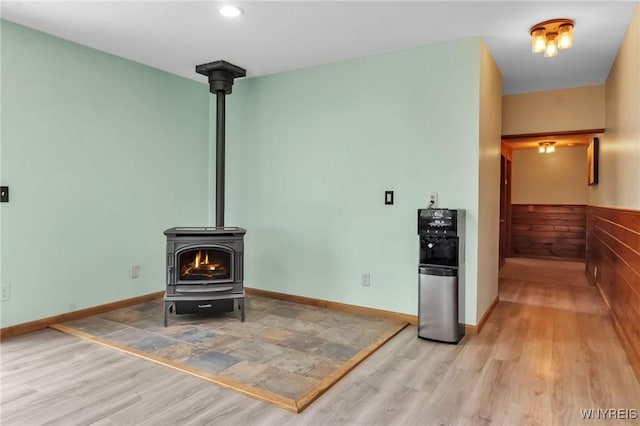 2035 Centerline Rd, Sheldon, NY 14167 - detailed view of a wood stove, wood finished floors, and recessed lighting