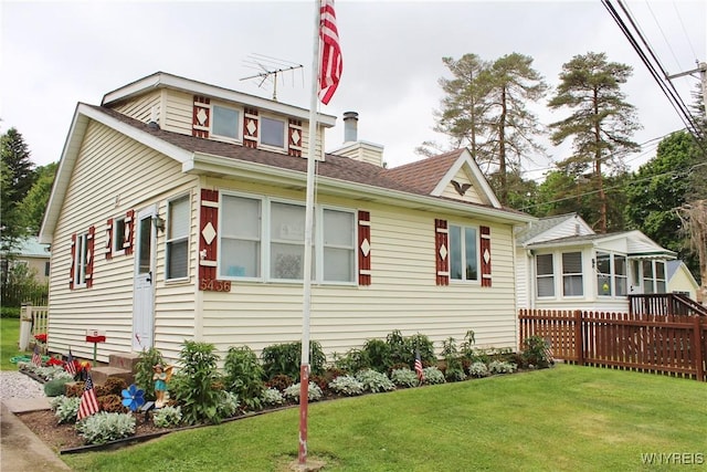 5436 Java Lake Rd, Java, NY 14009 - view of side of home featuring a yard, roof with shingles, and a chimney