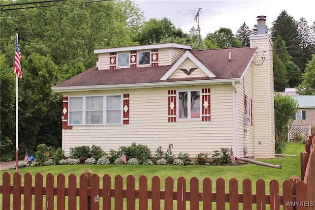 5436 Java Lake Rd, Java, NY 14009 - view of front of property with a front yard, a shingled roof, and a chimney