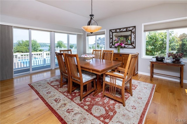 2516 W Lake Rd, Skaneateles, NY 13152 - dining room featuring light wood-type flooring and lofted ceiling
