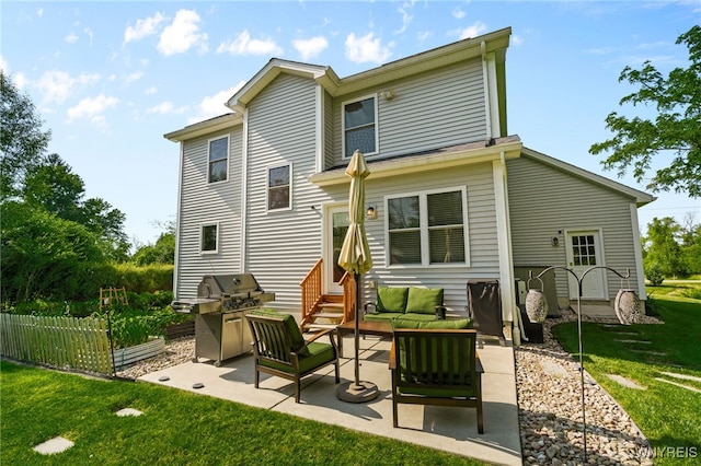 720 N Star Rd, Elma, NY 14052 - rear view of house with entry steps, outdoor lounge area, a patio area, and a yard