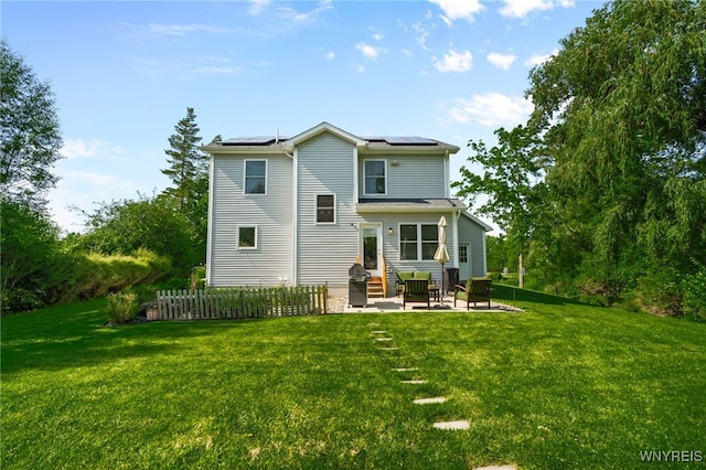 720 N Star Rd, Elma, NY 14052 - back of house with entry steps, a patio, and solar panels