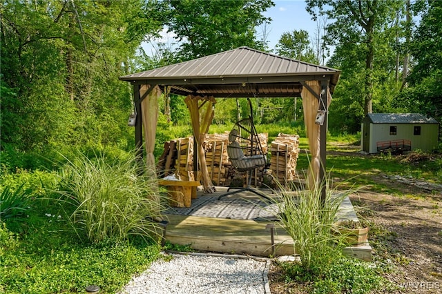 720 N Star Rd, Elma, NY 14052 - view of community featuring a gazebo, a wooden deck, and a storage shed