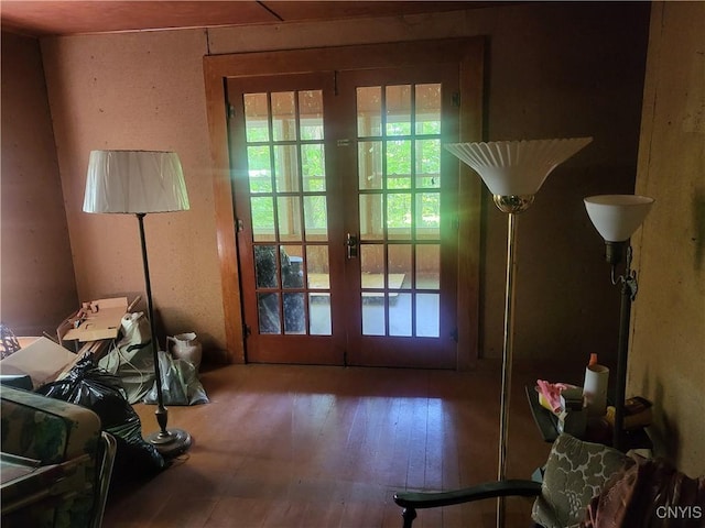 182 Seneca Rd, Webb, NY 13420 - doorway featuring french doors and hardwood / wood-style flooring