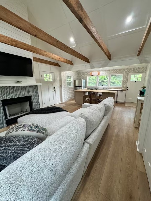 1737 Tupper Hill Rd, Franklin, NY 13775 - living room with light wood finished floors and a tile fireplace