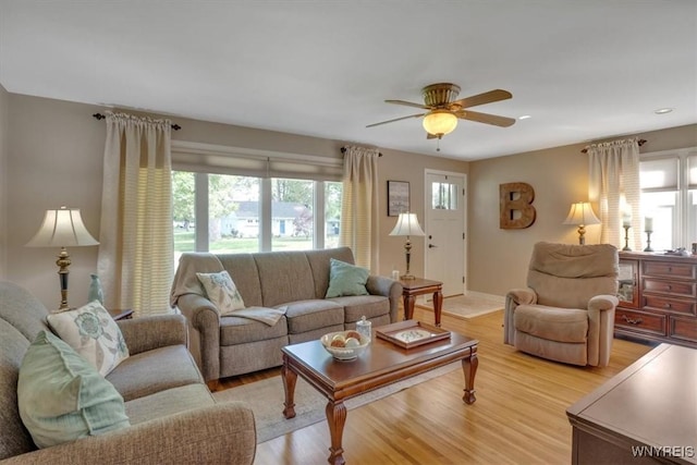 150 Lorfield Dr, Amherst, NY 14226 - living room featuring a ceiling fan, light wood finished floors, and recessed lighting