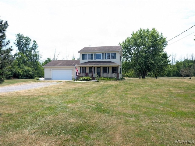 11030 Roosevelt Hwy, Yates, NY 14098 - view of front facade with a porch, a front yard, driveway, and an attached garage