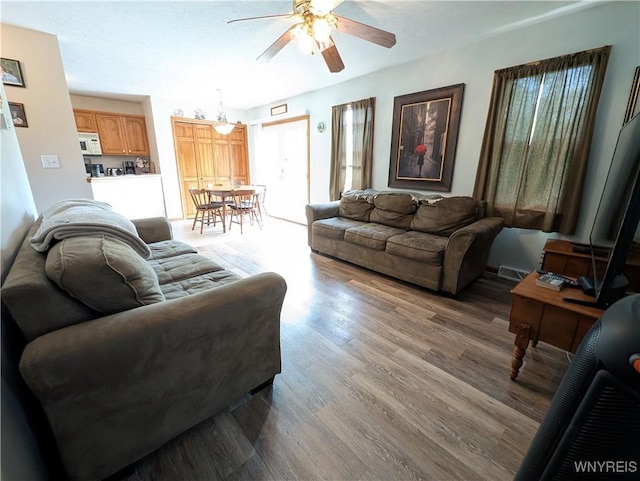 11030 Roosevelt Hwy, Yates, NY 14098 - living room featuring light wood-style floors and ceiling fan