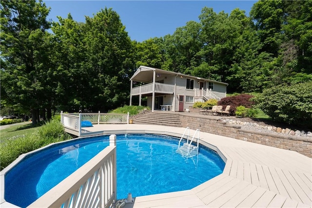 5343 Cedarwood Ln, Conesus, NY 14435 - outdoor pool with a wooden deck and stairs