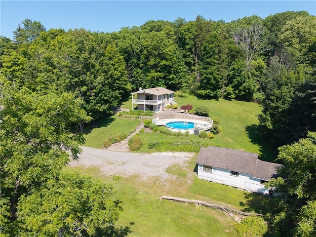 5343 Cedarwood Ln, Conesus, NY 14435 - aerial view of property and surrounding area with a heavily wooded area and a pool area