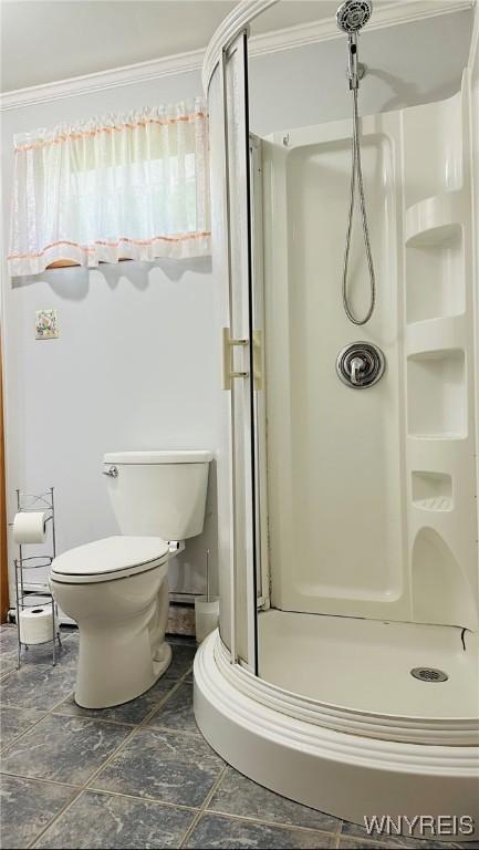 350 S 2nd St, Lewiston, NY 14092 - full bathroom featuring a shower stall and ornamental molding