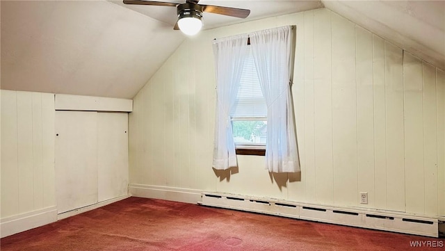 350 S 2nd St, Lewiston, NY 14092 - additional living space with baseboard heating, carpet, lofted ceiling, and ceiling fan