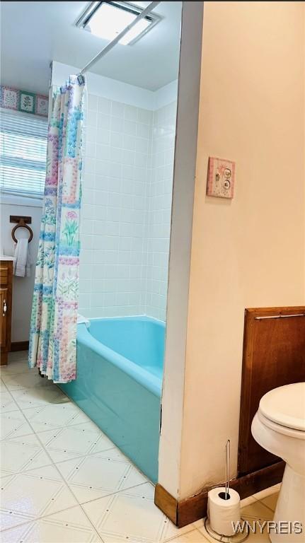350 S 2nd St, Lewiston, NY 14092 - full bathroom featuring shower / tub combo with curtain and tile patterned floors