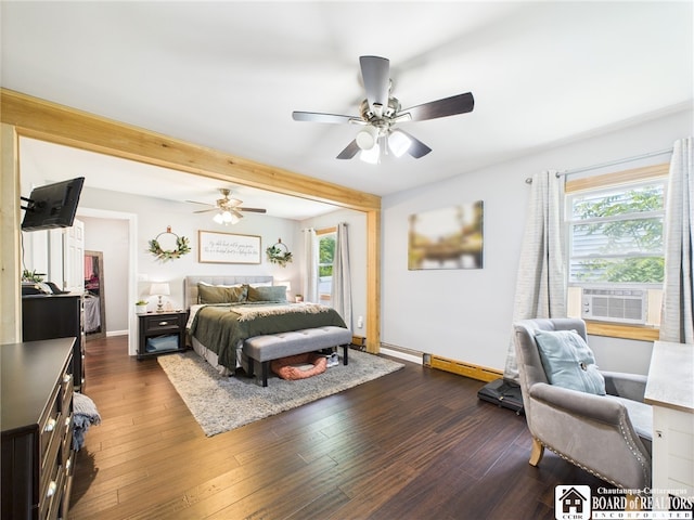 709 Main St, Olean, NY 14760 - bedroom with multiple windows, dark wood-style floors, cooling unit, and ceiling fan