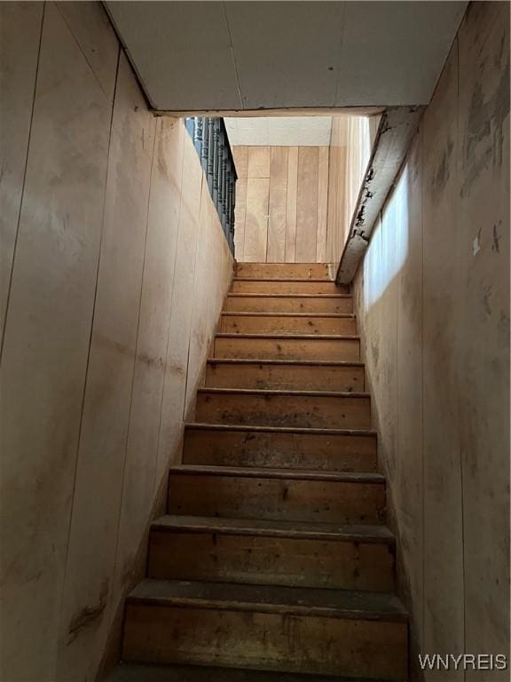 4535 Holley Byron Rd, Clarendon, NY 14470 - staircase featuring wooden walls