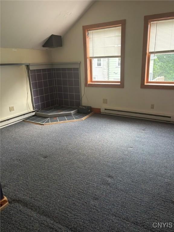1046 Ammon Rd, Lewis, NY 13489 - additional living space with lofted ceiling, carpet, and baseboard heating