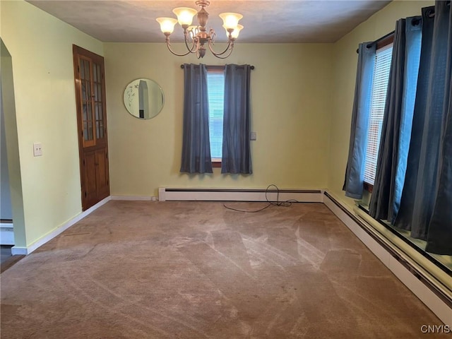 1046 Ammon Rd, Lewis, NY 13489 - carpeted empty room featuring a chandelier, plenty of natural light, and baseboard heating