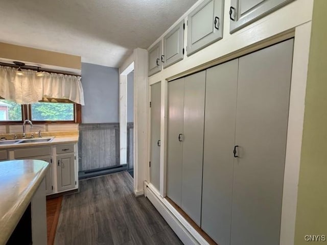1046 Ammon Rd, Lewis, NY 13489 - kitchen with dark wood-style flooring, light countertops, and a textured ceiling